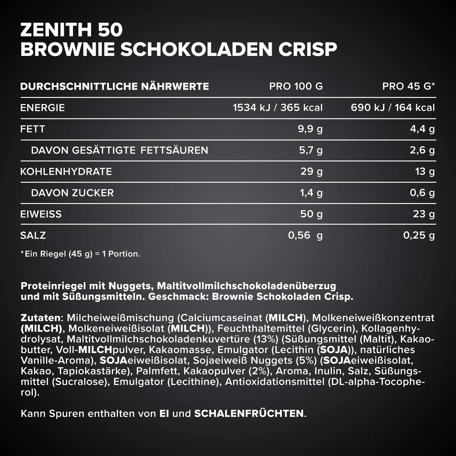 IronMaxx Zenith 50 Brownie Riegel 16x45g Schoko