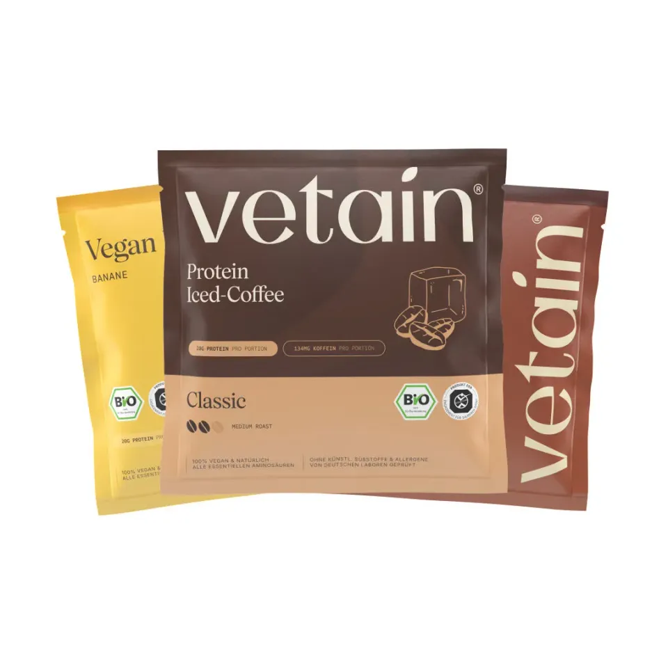 Vetain veganes Proteinpulver Proben Kaffee Banane Haselnuss