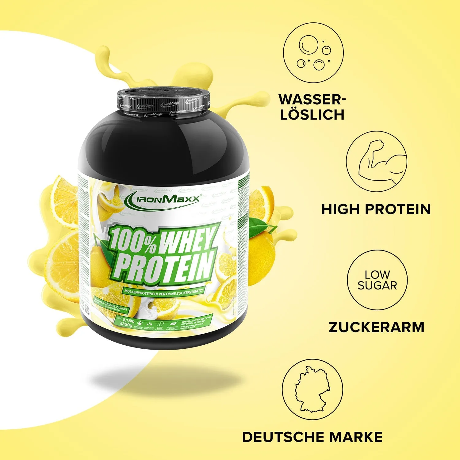 IronMaxx 100% Whey Protein Pulver Lemon-Yoghurt 2350g zuckerfrei