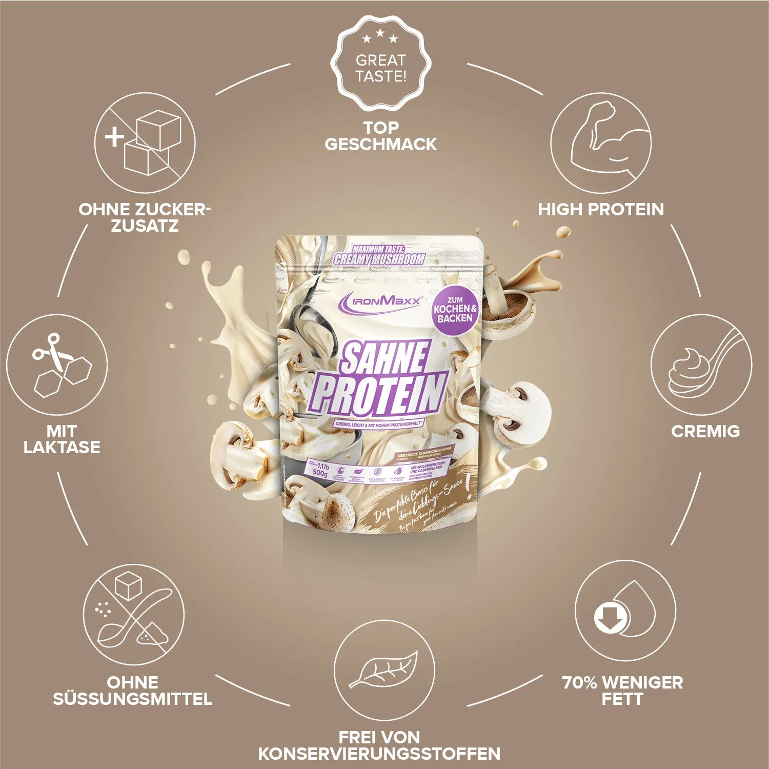 IronMaxx Sahne Protein Champignon Rahm Sahne 500g High Protein