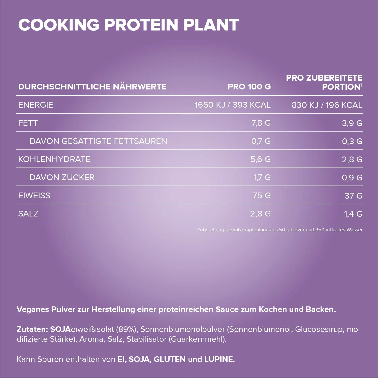 IronMaxx Cooking Protein Plant 500g Sahne Soja-Protein vegan