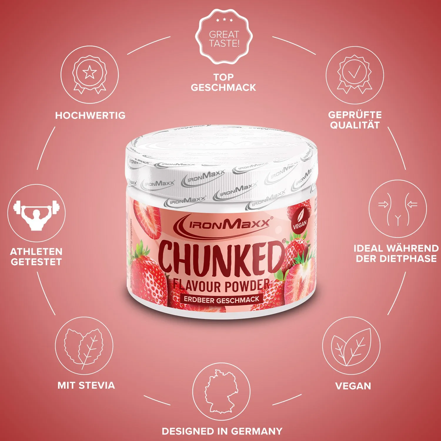 IronMaxx Chunked Geschmackspulver 150g Strawberry vegan