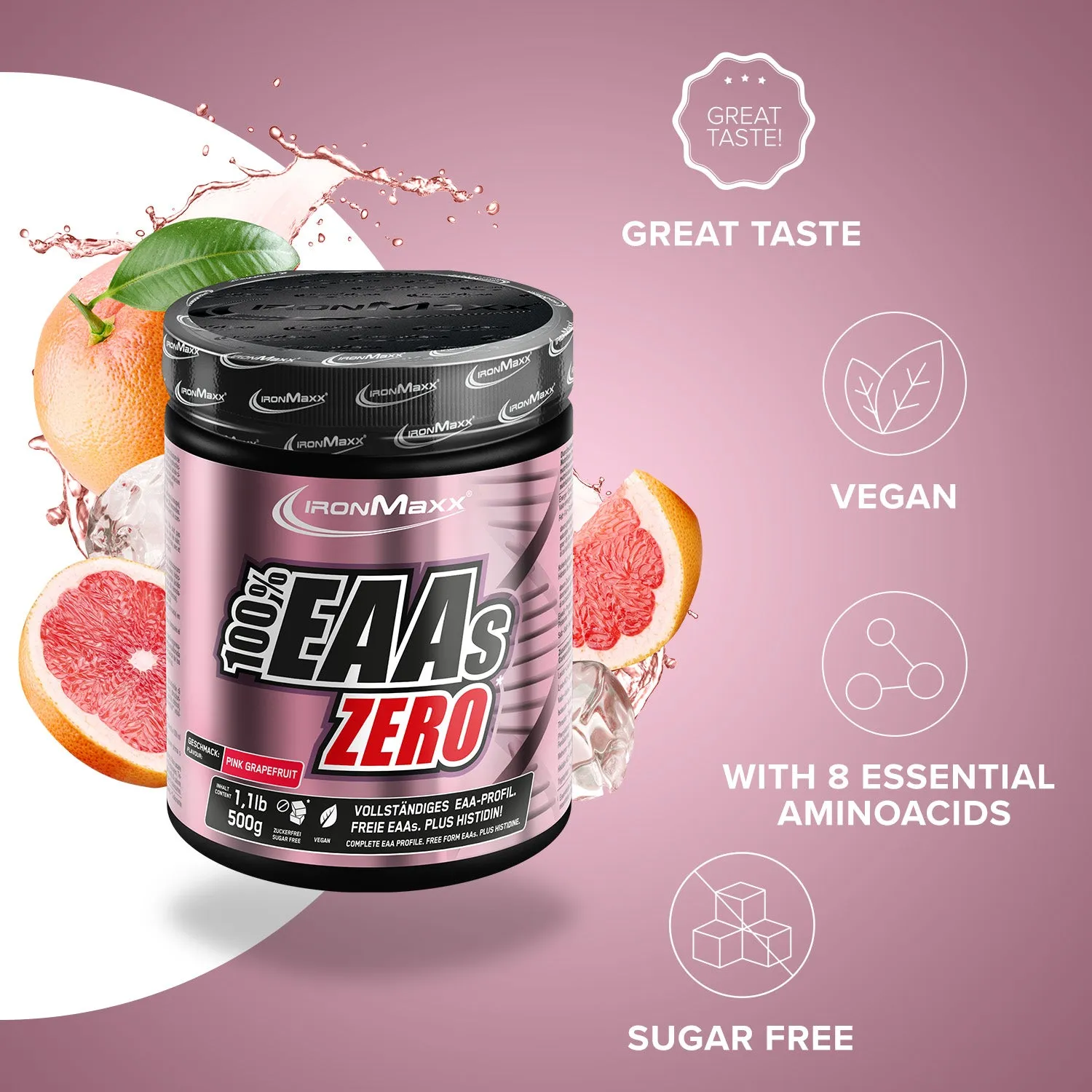 IronMaxx 100% EAAs Zero EAA Pulver 500g Pink Grapefruit