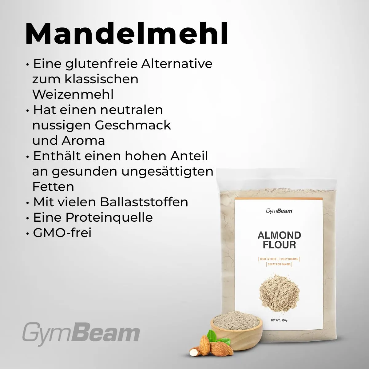 GymBeam Mandelmehl gemahlene Mandeln 500 g glutenfrei