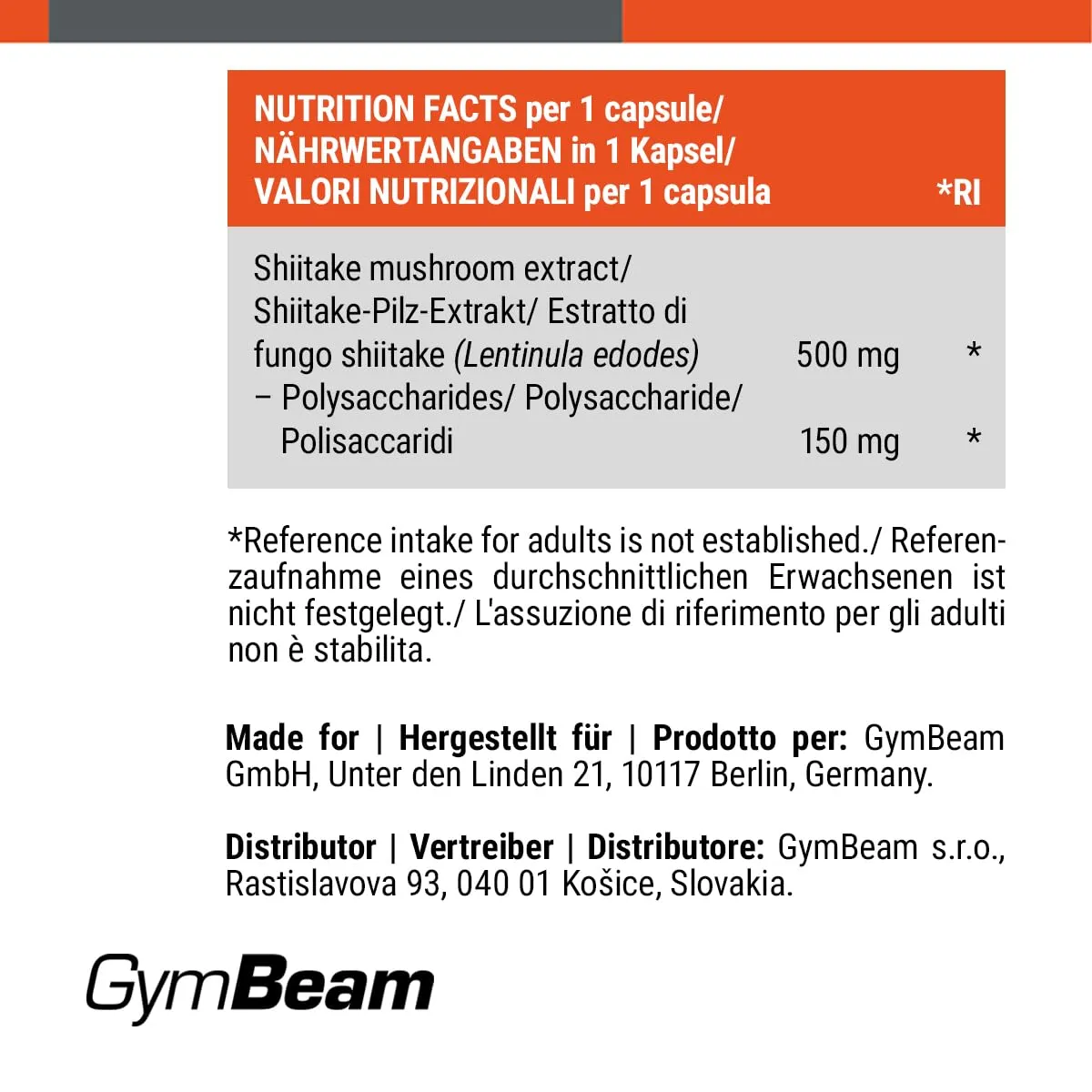 GymBeam Shiitake Kapseln 90 Stk vegan