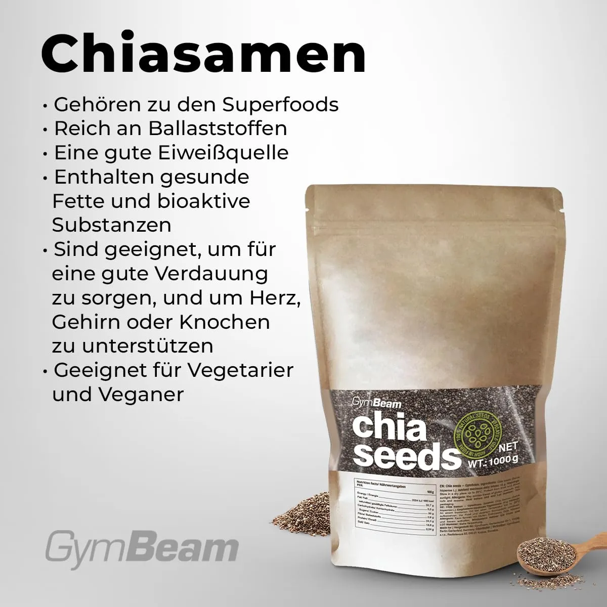 GymBeam Chiasamen 1000g Superfood glutenfrei