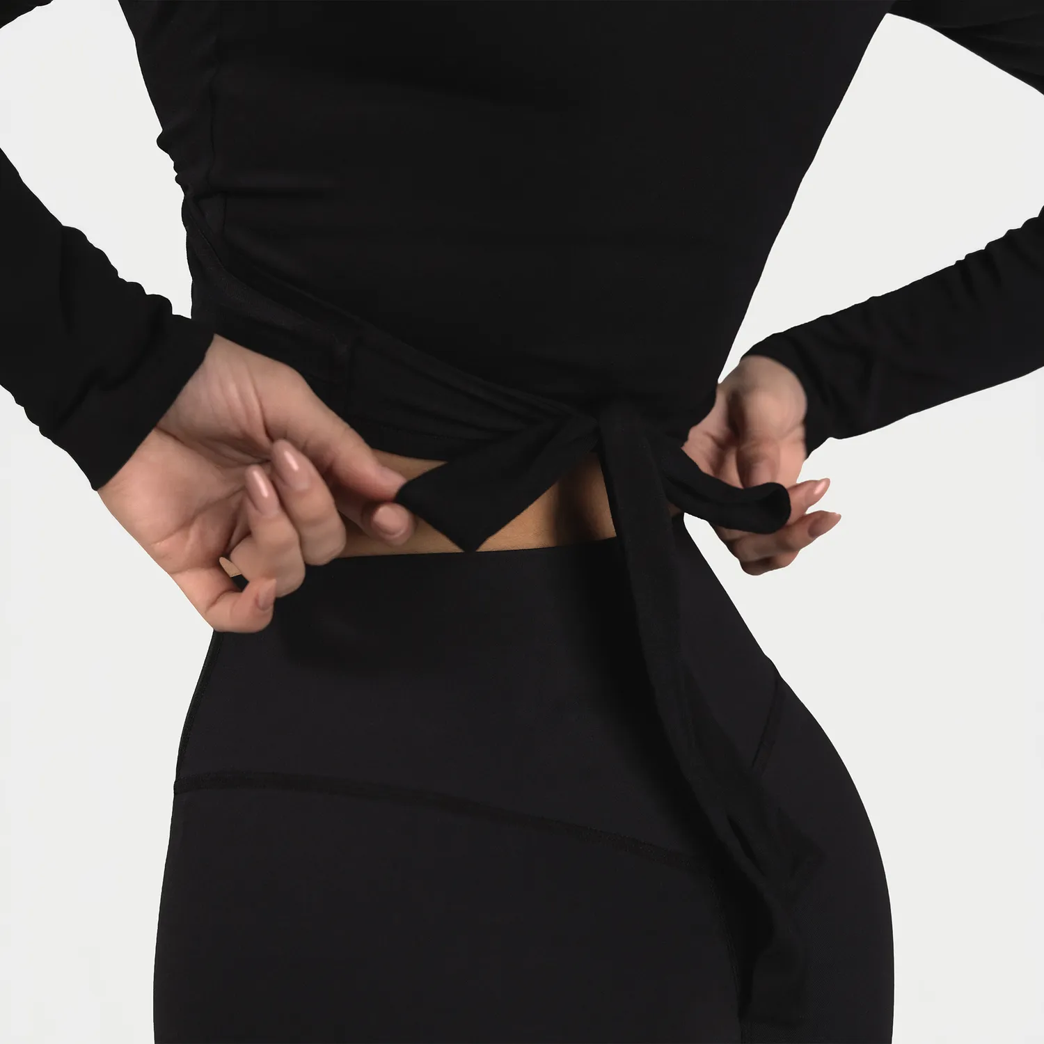 MRIIÀ Sculpt Luxe Bodycon Wrap Top schwarz Langarm Größe wählen