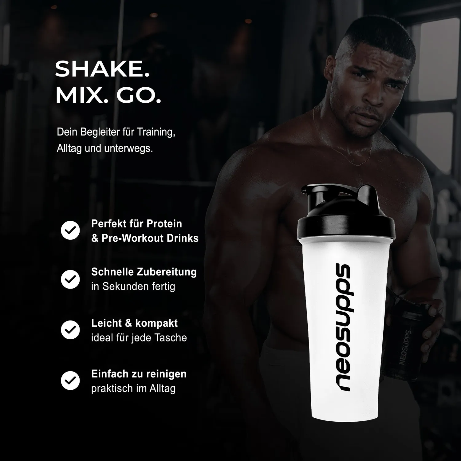 Neosupps Shaker 600ml Proteinshaker Transparent auslaufsicher