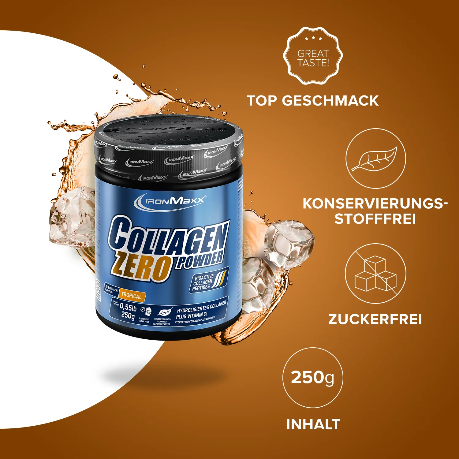 IronMaxx Collagen Powder Zero Kollagenpulver Tropical 250g zuckerfrei