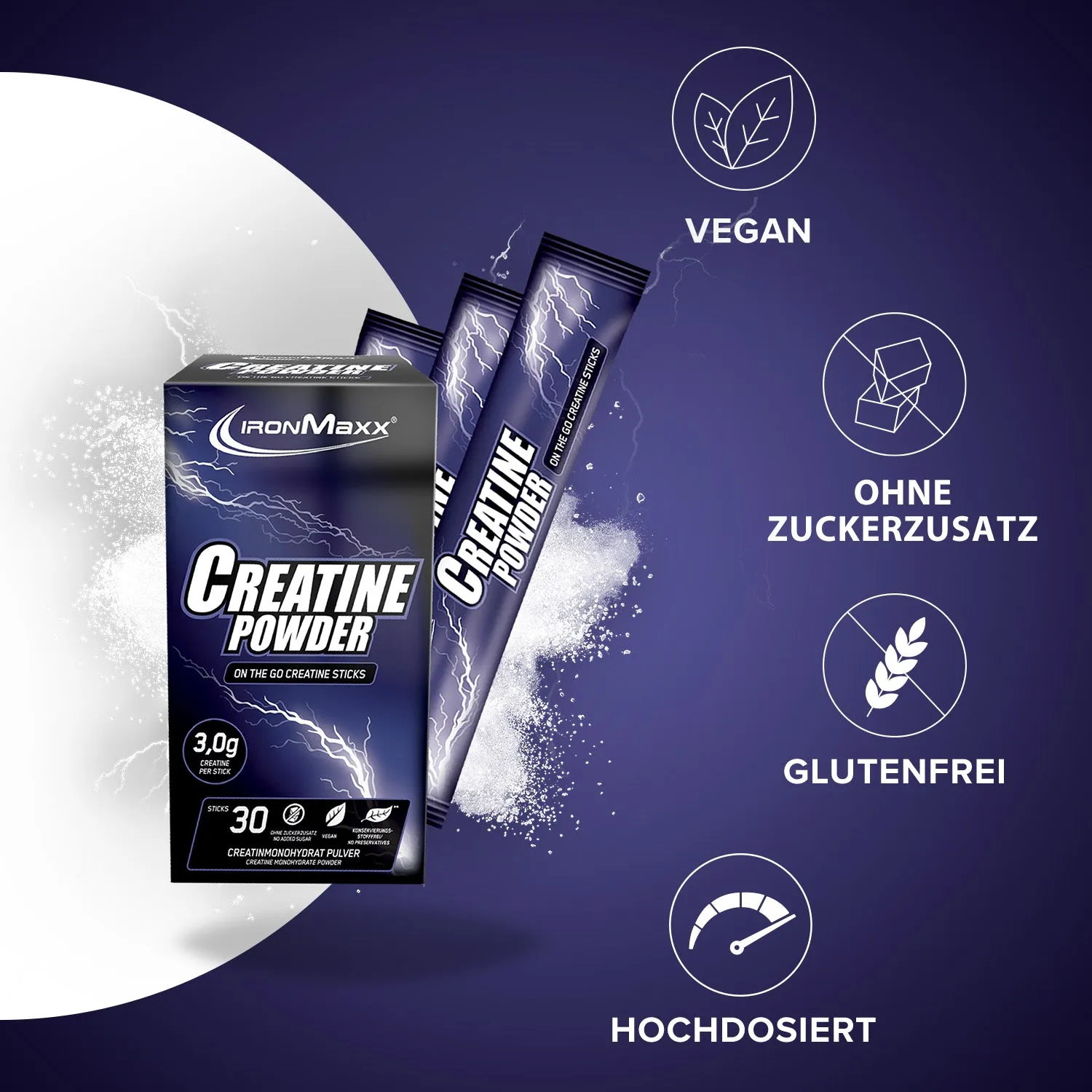 IronMaxx Creatine Monohydrate Sticks Kreatin 30x3,4g zuckerfrei