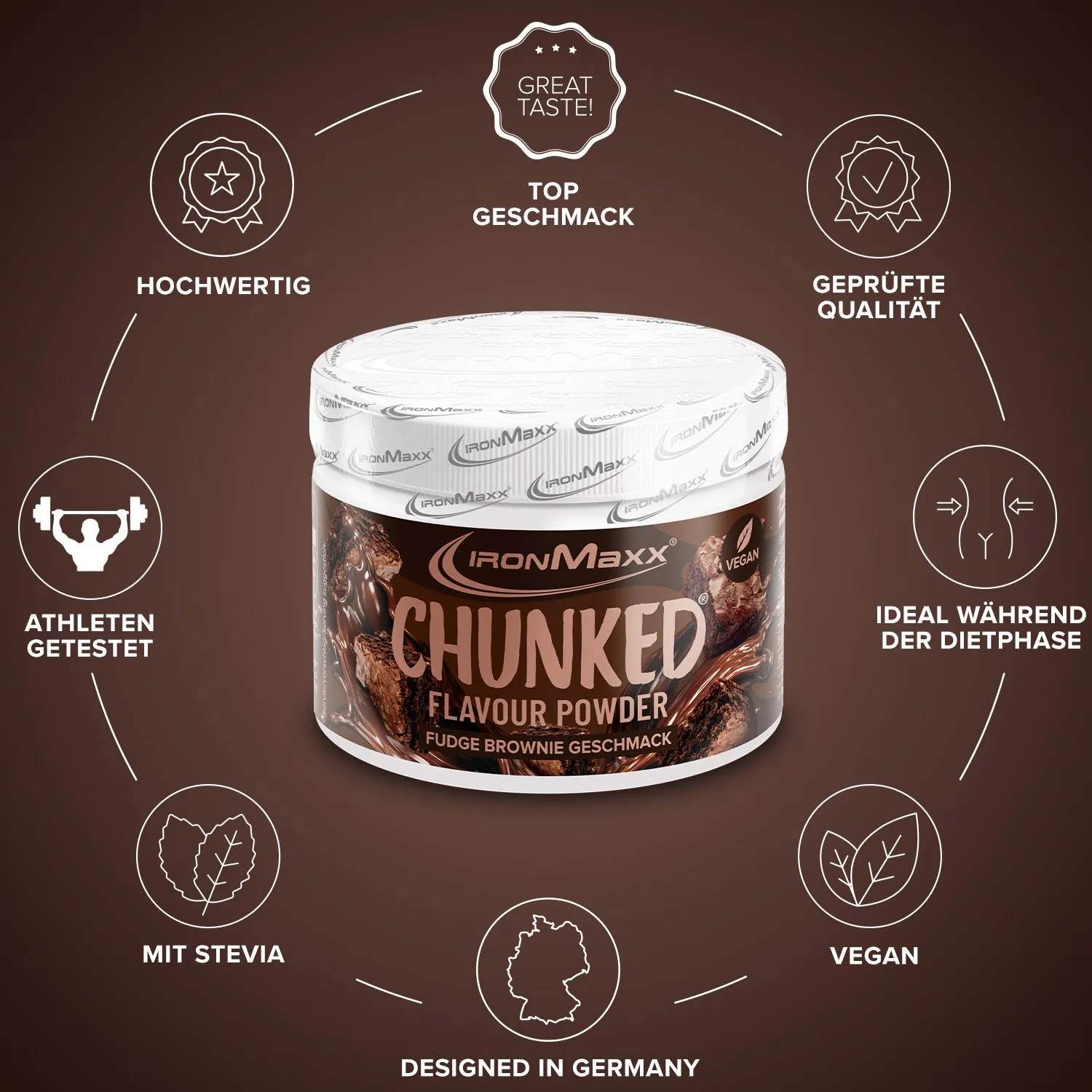 IronMaxx Chunked Geschmackspulver 150g Fudge Brownie mit Stückchen
