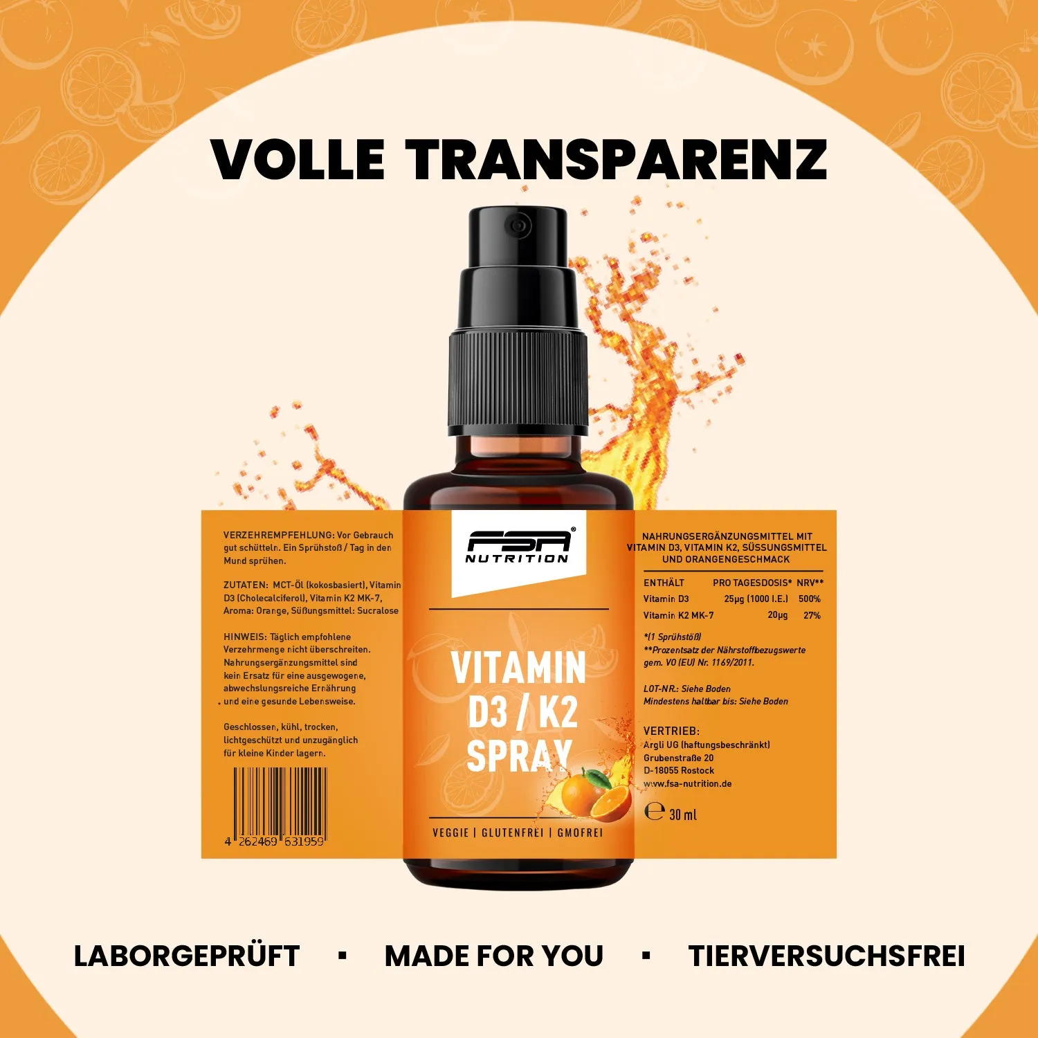 FSA Nutrition Vitamin D3 K2 Spray Orange Vitaminspray