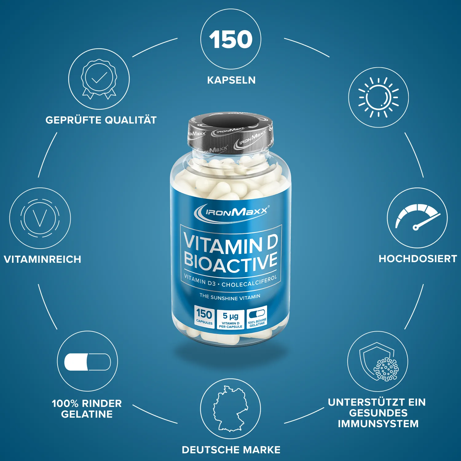 IronMaxx Vitamin D Bioactive Kapseln 150 Stk. hochdosiert D3