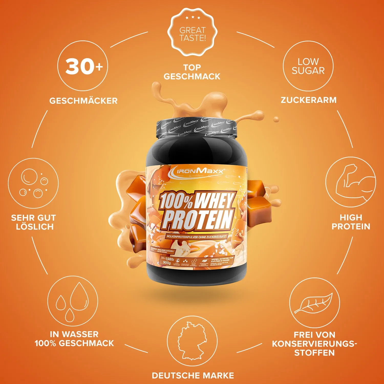 IronMaxx 100% Whey Protein Pulver 900g Salted Caramel