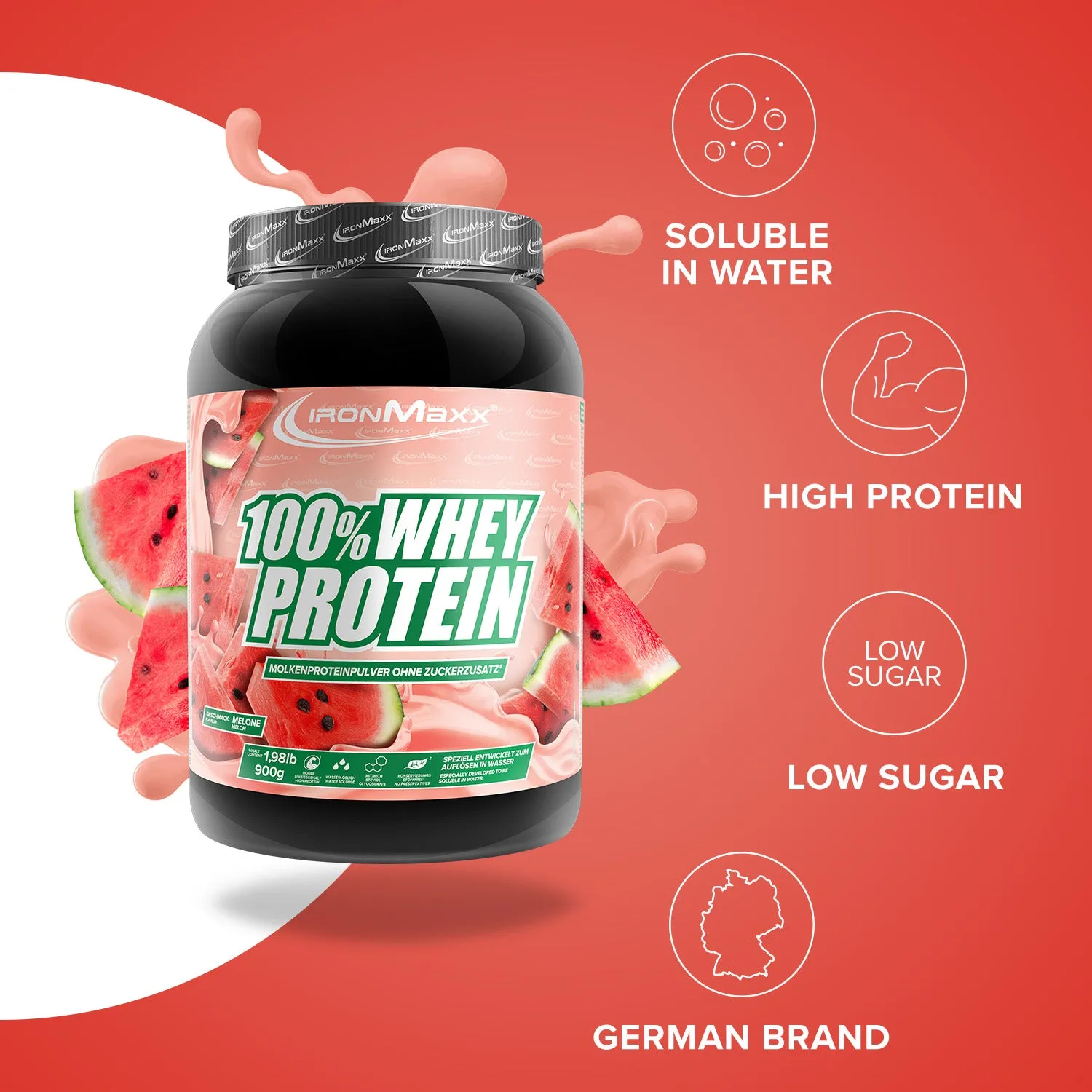 IronMaxx 100% Whey Protein Pulver 900g Melone