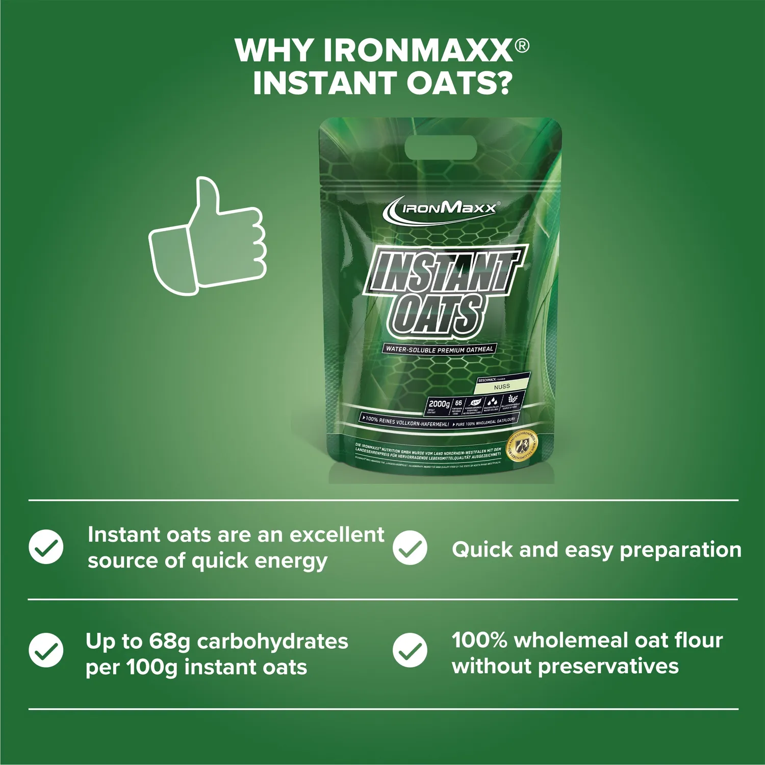 IronMaxx Instant Oats Hafermehl Nuss 2000g vegan