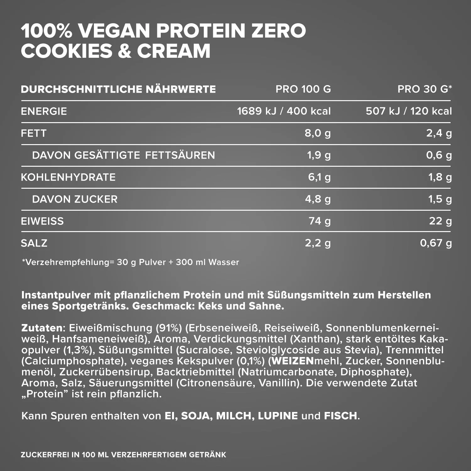 IronMaxx Vegan Protein Zero Pulver 500 g Cookies & Cream zuckerfrei