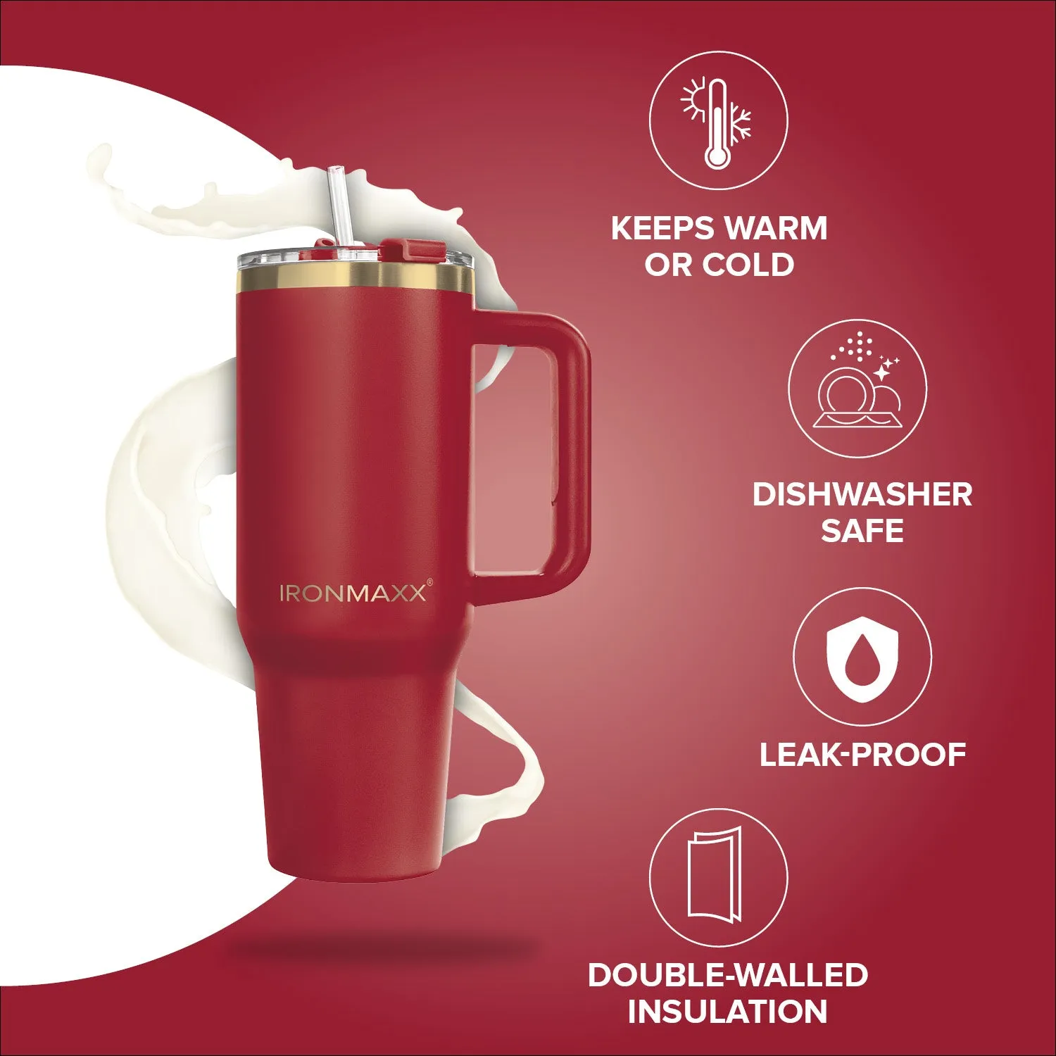 IronMaxx Cup V3.0 Trinkbecher 1200ml Ruby Red isoliert