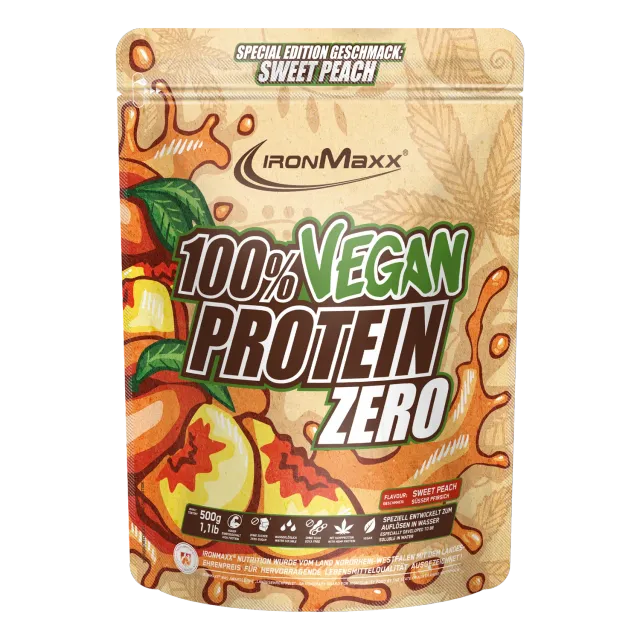 IronMaxx 100% Vegan Protein Zero Proteinpulver 500g Sweet Peach zuckerfrei