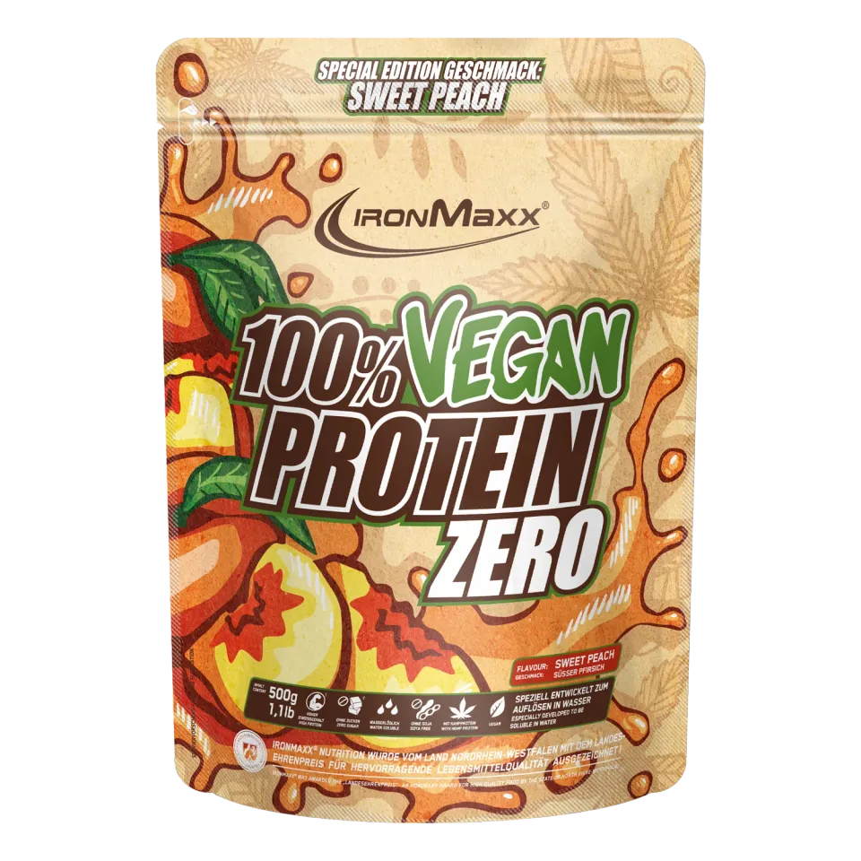 IronMaxx 100% Vegan Protein Zero Proteinpulver 500g Sweet Peach zuckerfrei
