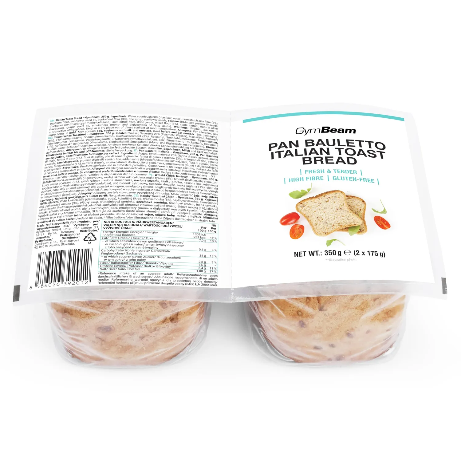 GymBeam Italienisches Toastbrot glutenfrei 350 g ballaststoffreich