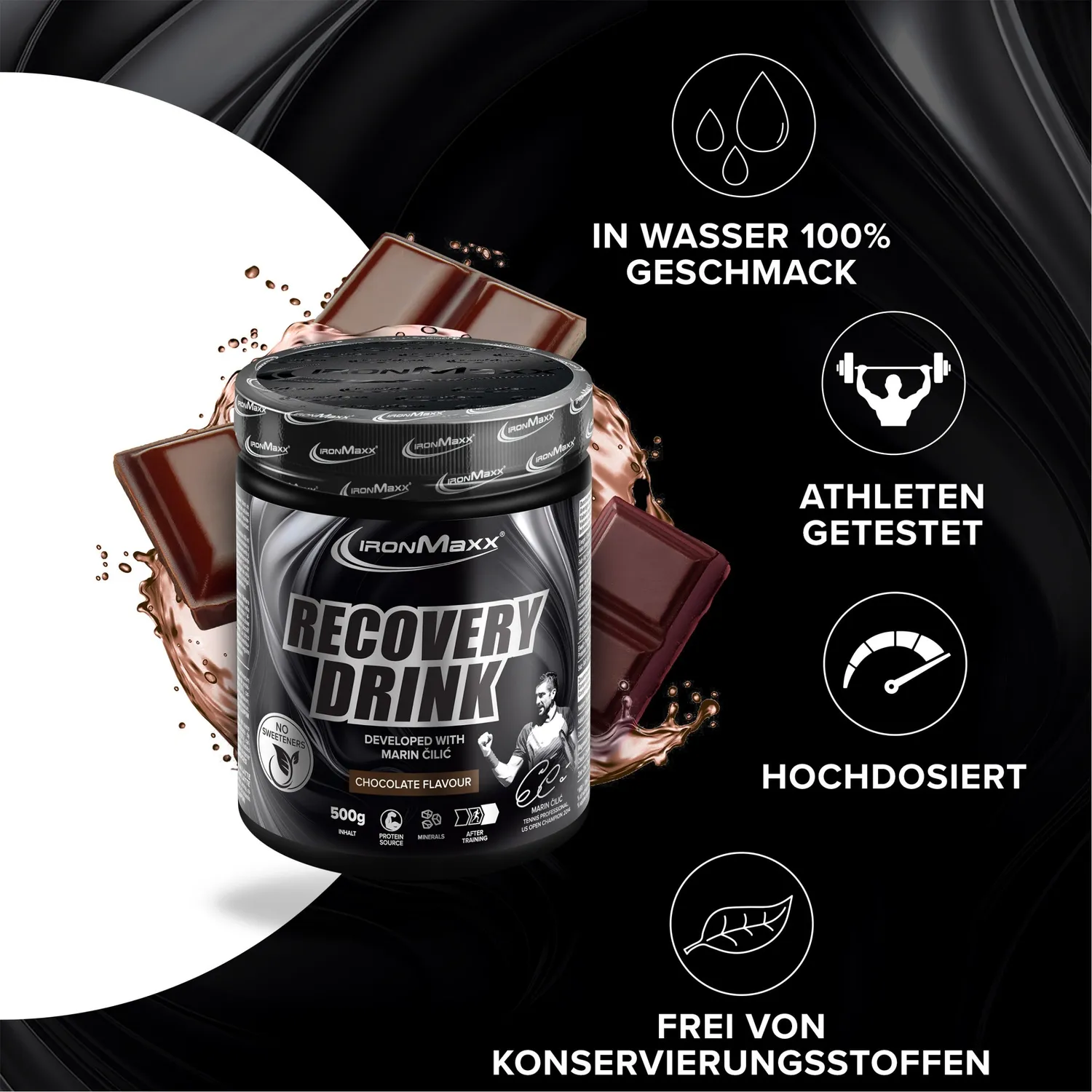 IronMaxx Marin Cilic Recovery Drink Pulver 500g Chocolate