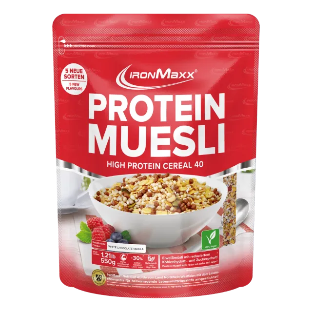IronMaxx Protein Müsli White Chocolate Vanilla 550g vegan