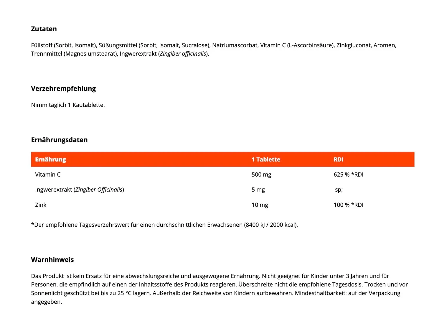 GymBeam Vitamin C Zink Ingwer Kautabletten 90 Tabs