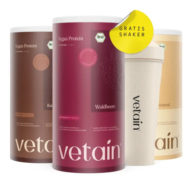 Vetain Premium-Bundle veganes Proteinpulver 3er Shaker-Set