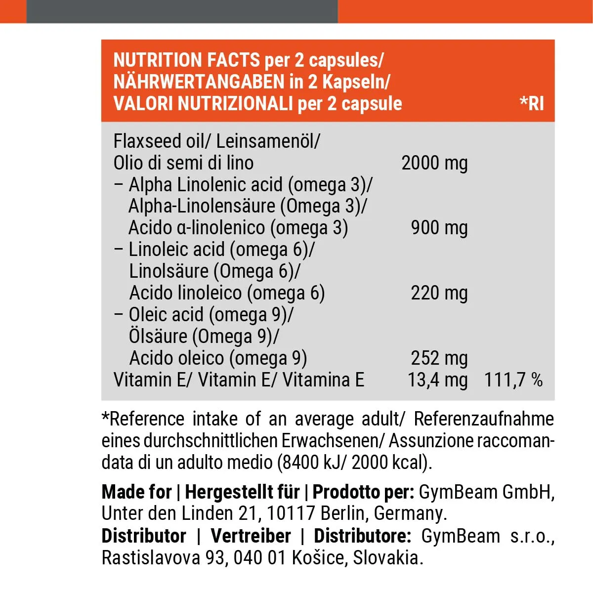 GymBeam Leinöl Kapseln 90 Caps Omega 3-6-9