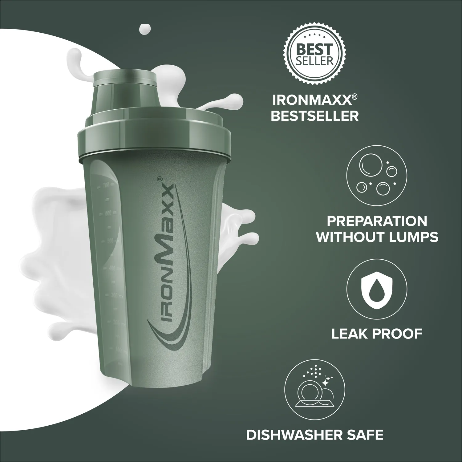 IronMaxx Shaker Mineral Green 700ml BPA-frei Sieb