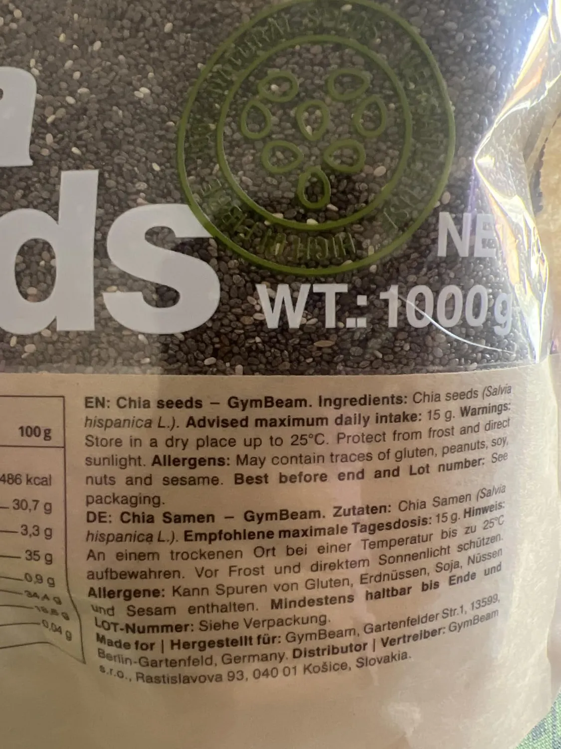 GymBeam Chiasamen 1000g Superfood glutenfrei