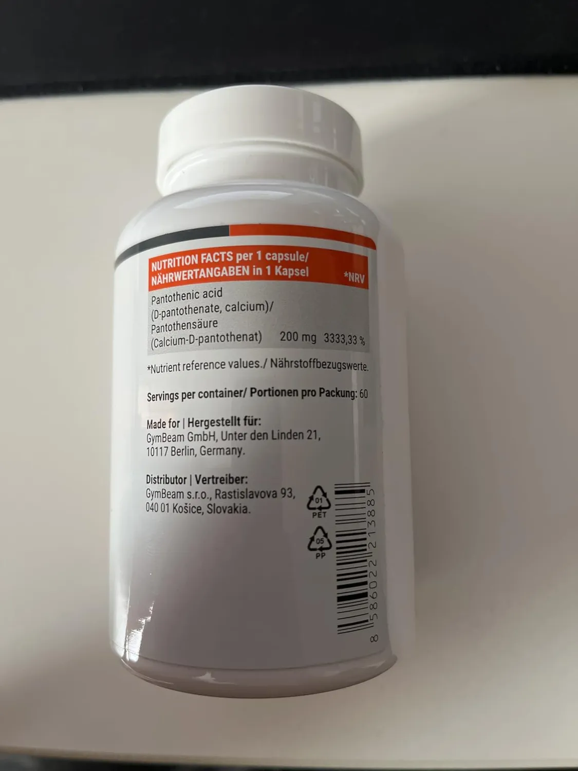 GymBeam Vitamin B5 Kapseln 60 Caps 200 mg Pantothensäure