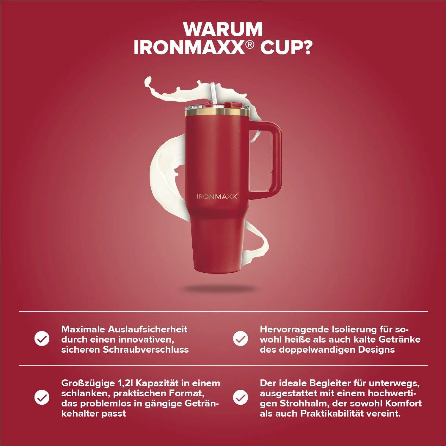 IronMaxx Cup V3.0 Trinkbecher 1200ml Ruby Red isoliert