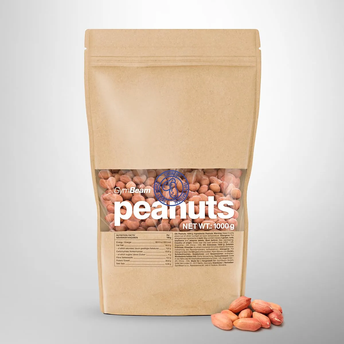 GymBeam Ungesalzene Erdnüsse Snack 1000g naturbelassen