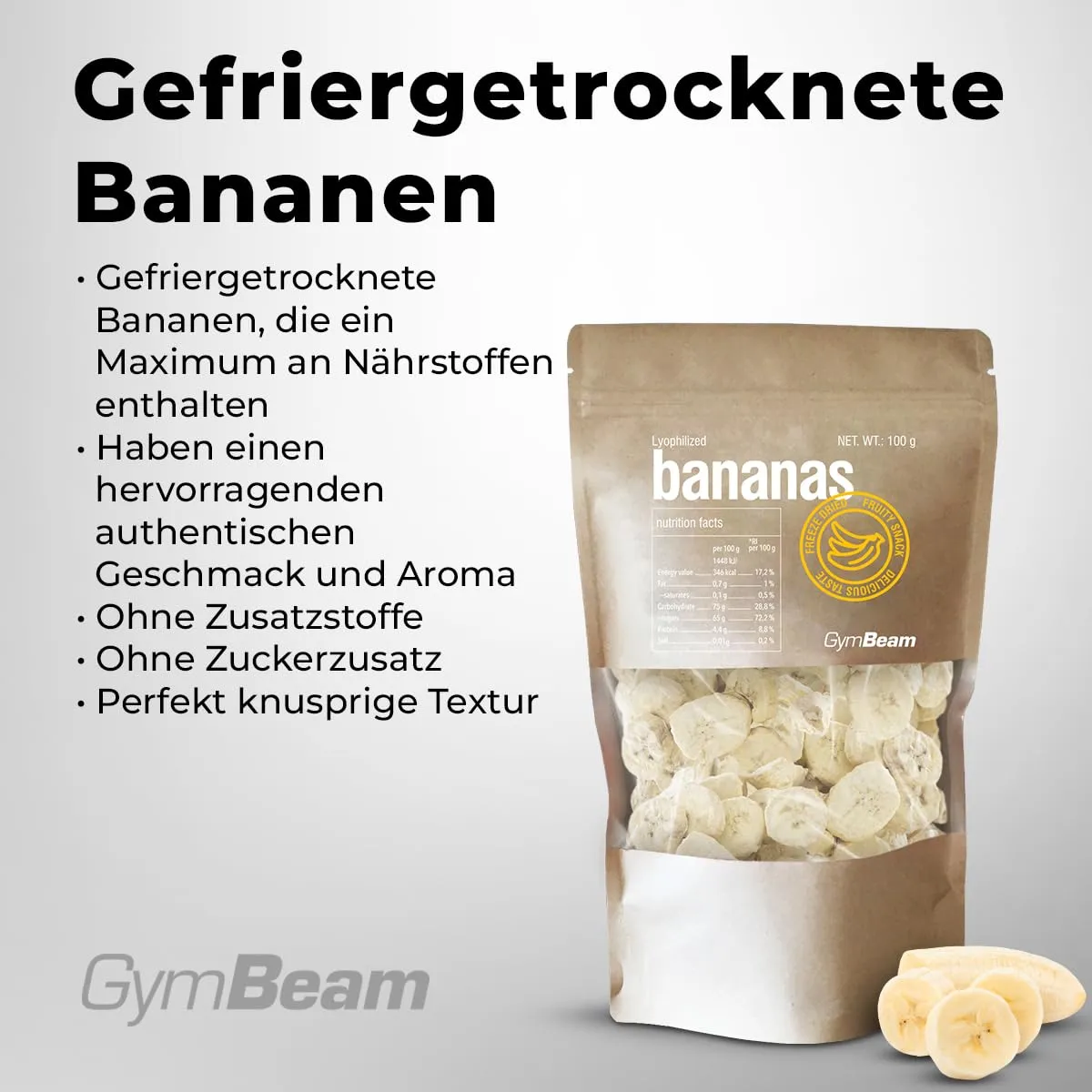 GymBeam gefriergetrocknete Bananen Snack 100g ohne Zuckerzusatz