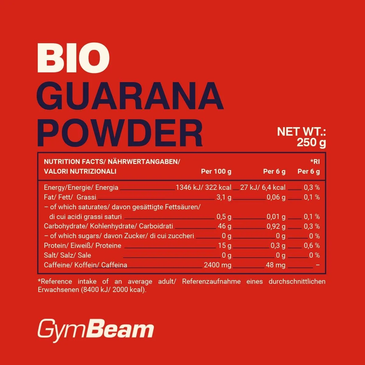 GymBeam Guarana-Pulver Bio 100 g natürliches Koffein