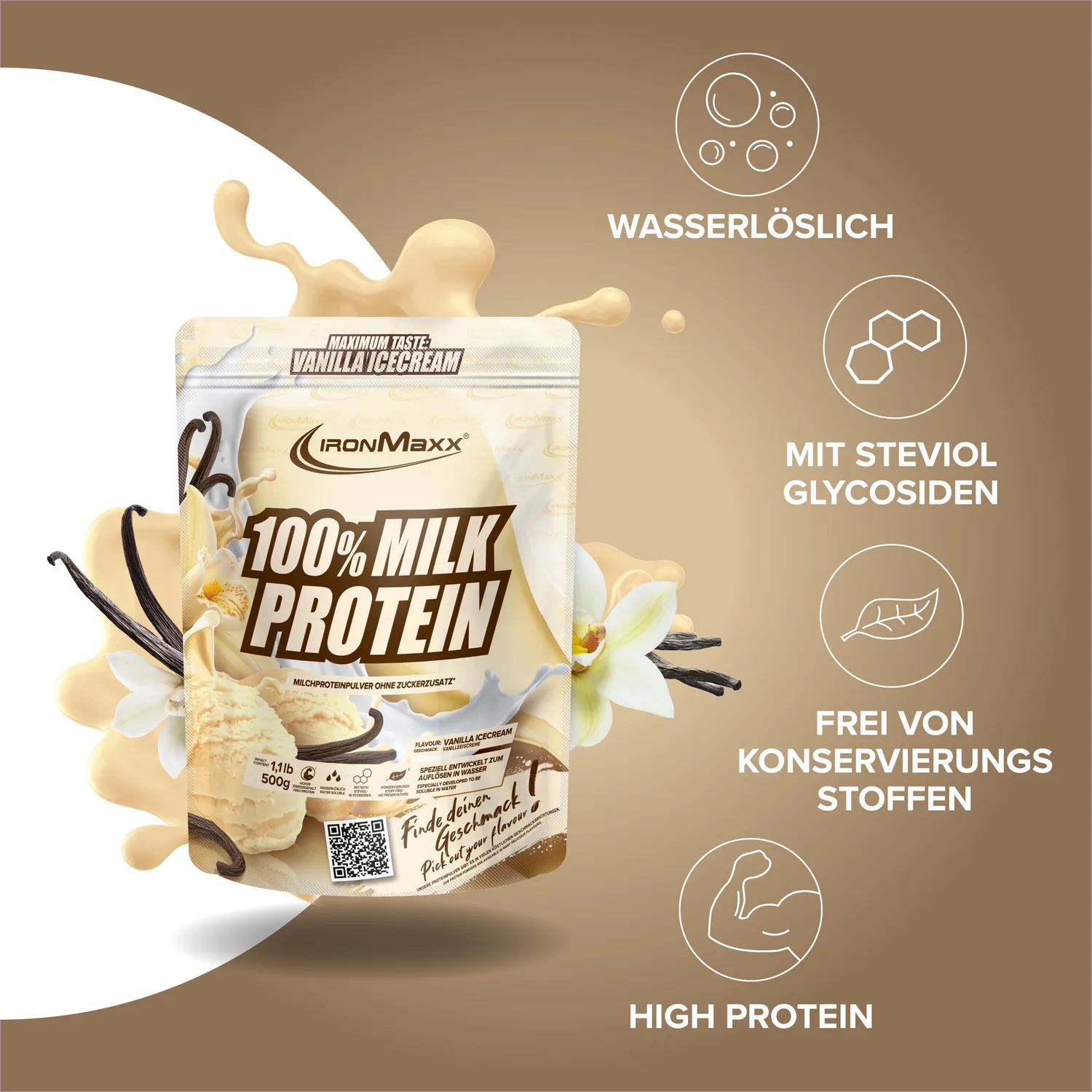 IronMaxx 100% Milk-Protein Pulver 500g Vanilla Ice Cream