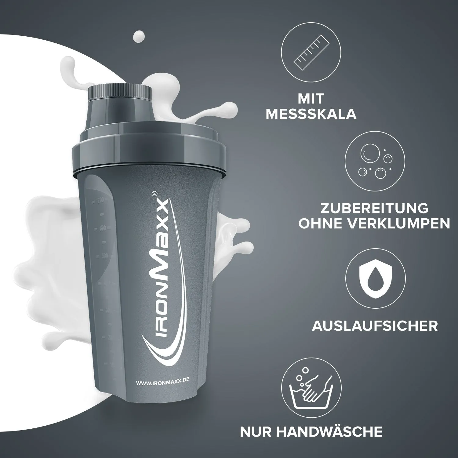 IronMaxx Shaker 700ml Anthrazit Matt BPA-frei