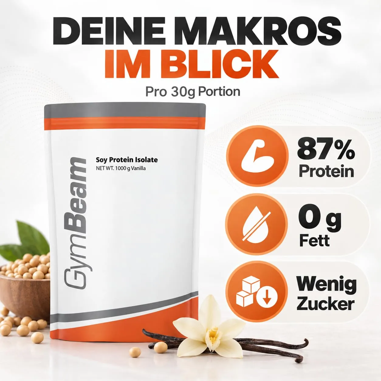 GymBeam Soja Protein Isolat Proteinpulver 1000g Banane vegan