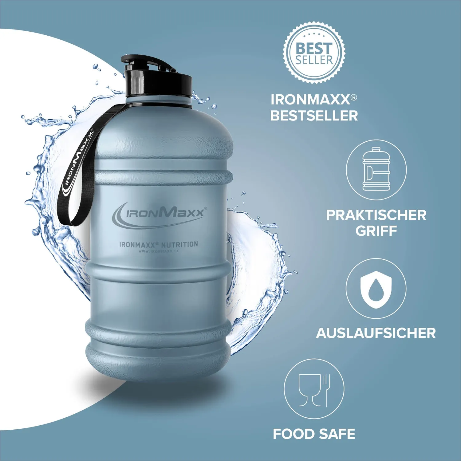 IronMaxx Water Gallon 2200ml Trinkflasche Kyanite Blue