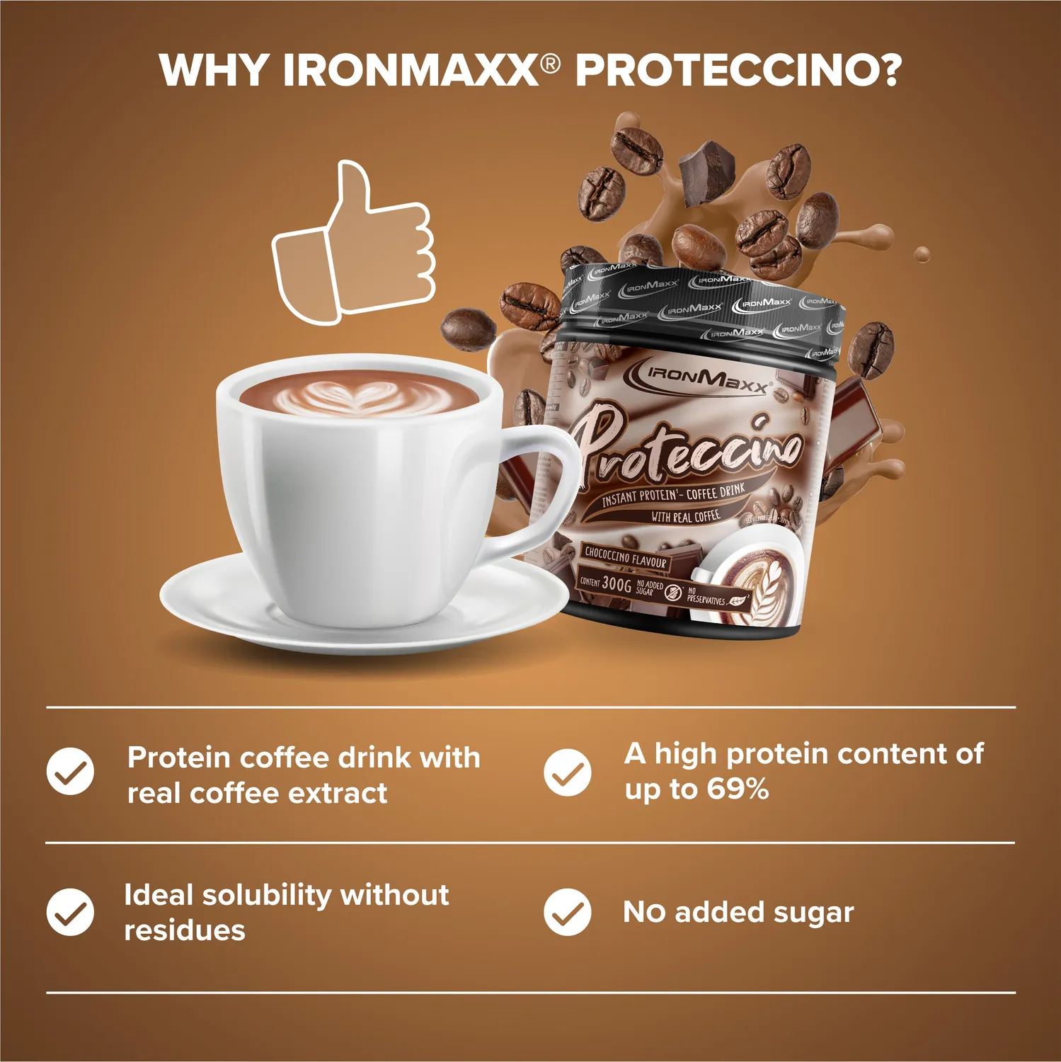 IronMaxx Proteccino Chococcino Protein Pulver 300g mit Kaffee