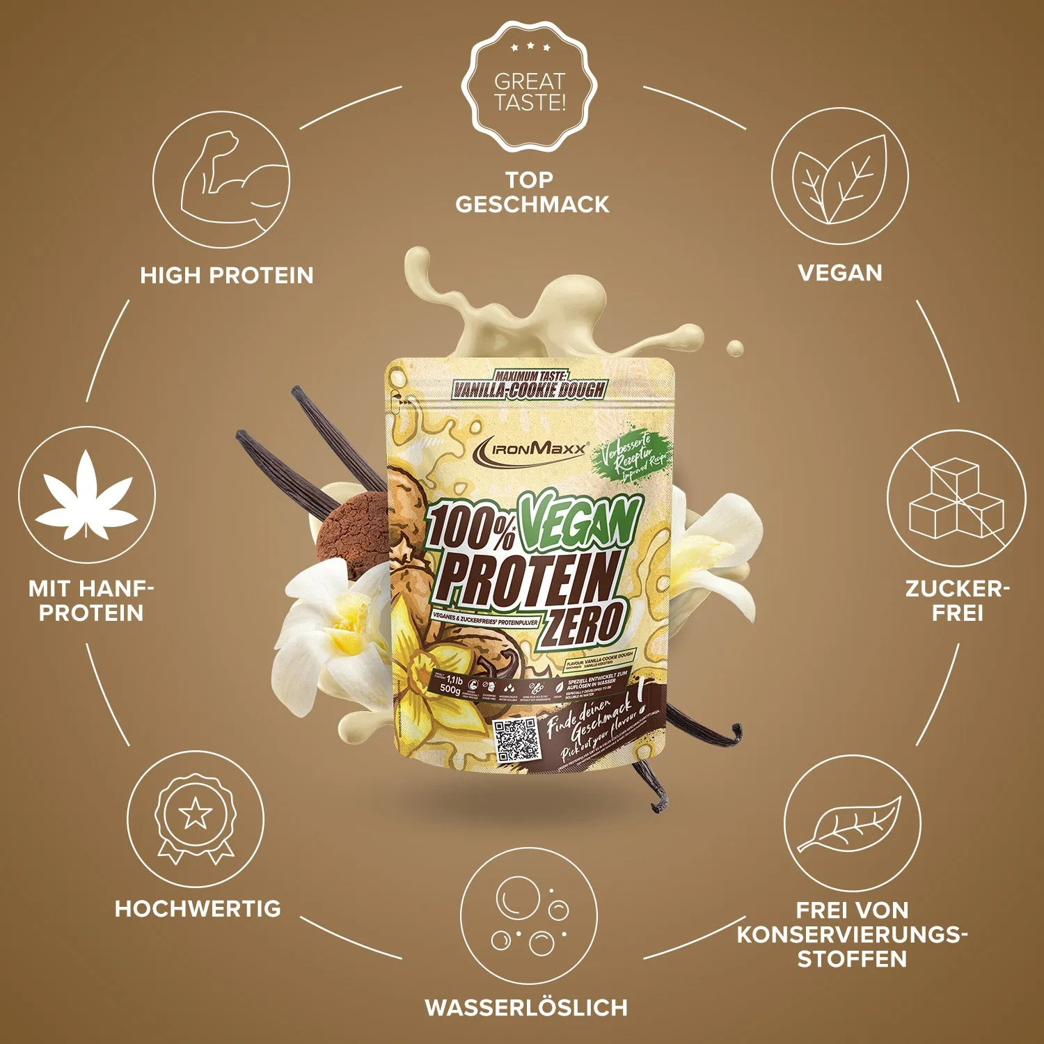 IronMaxx Vegan Protein Zero 500g Vanille Cookie