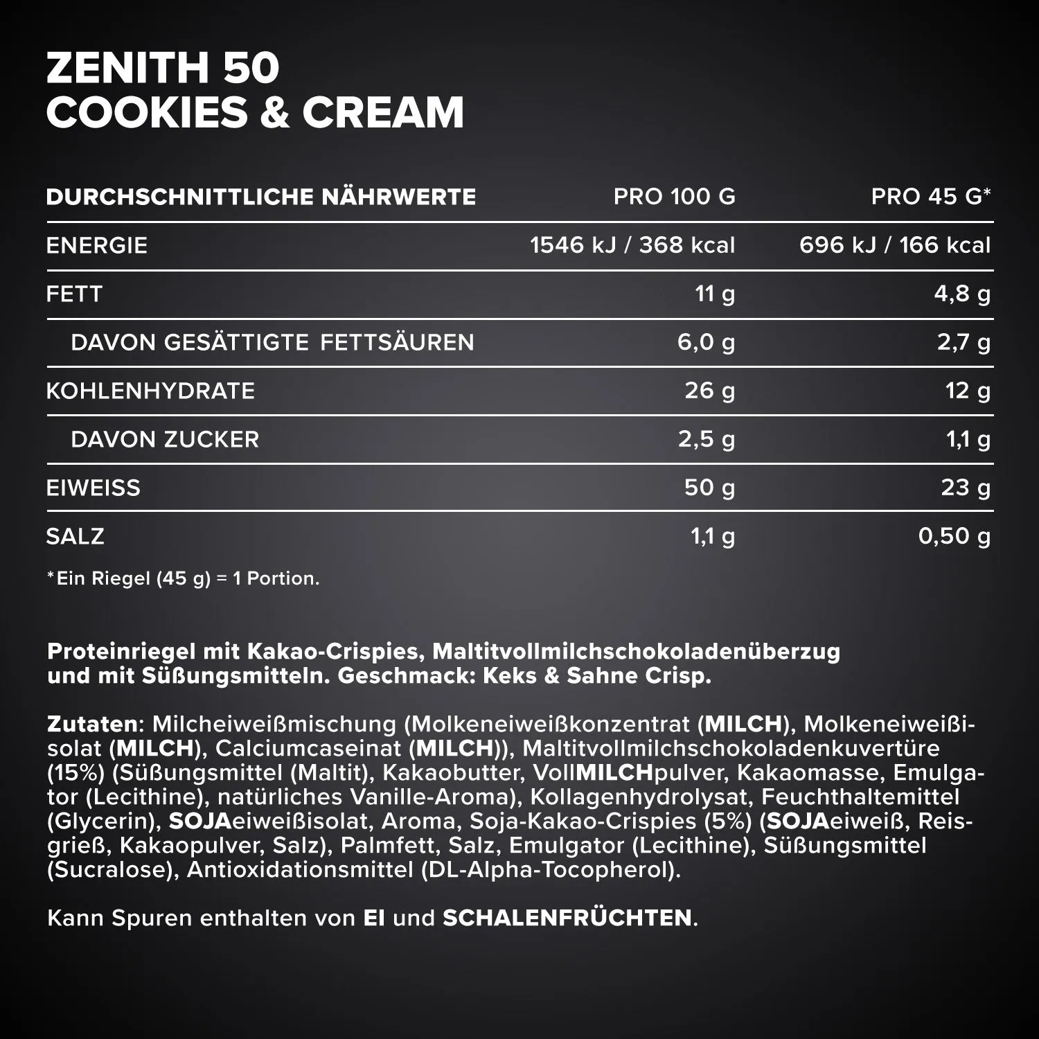 IronMaxx Zenith 50 Proteinriegel 45g Cookies Cream