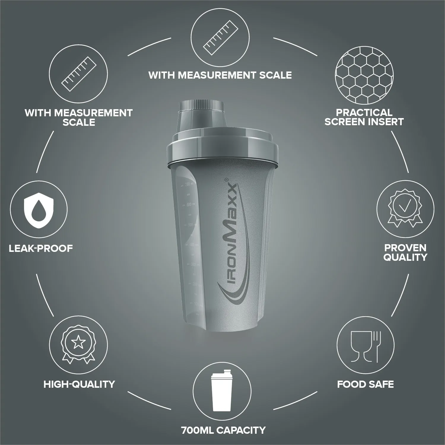 IronMaxx Sculpt Luxe Shaker Ash Grey 700ml mit Sieb