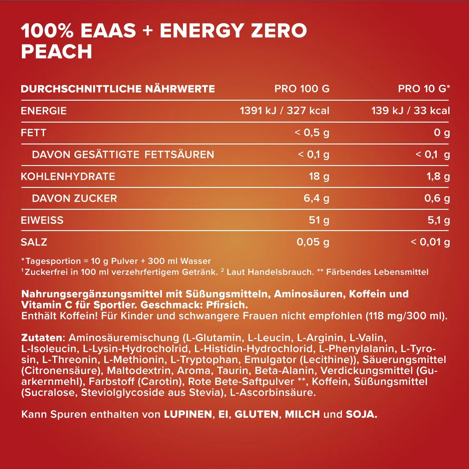 IronMaxx EAAs + Energy ZERO Pulver 500g Peach