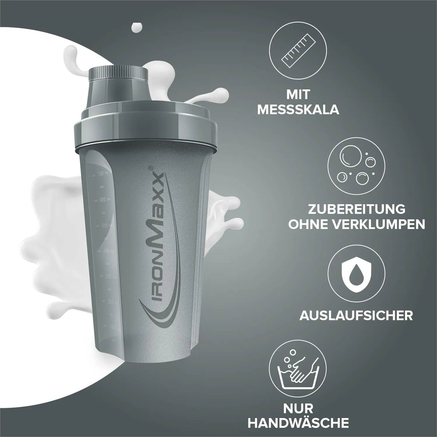 IronMaxx Sculpt Luxe Shaker Ash Grey 700ml mit Sieb