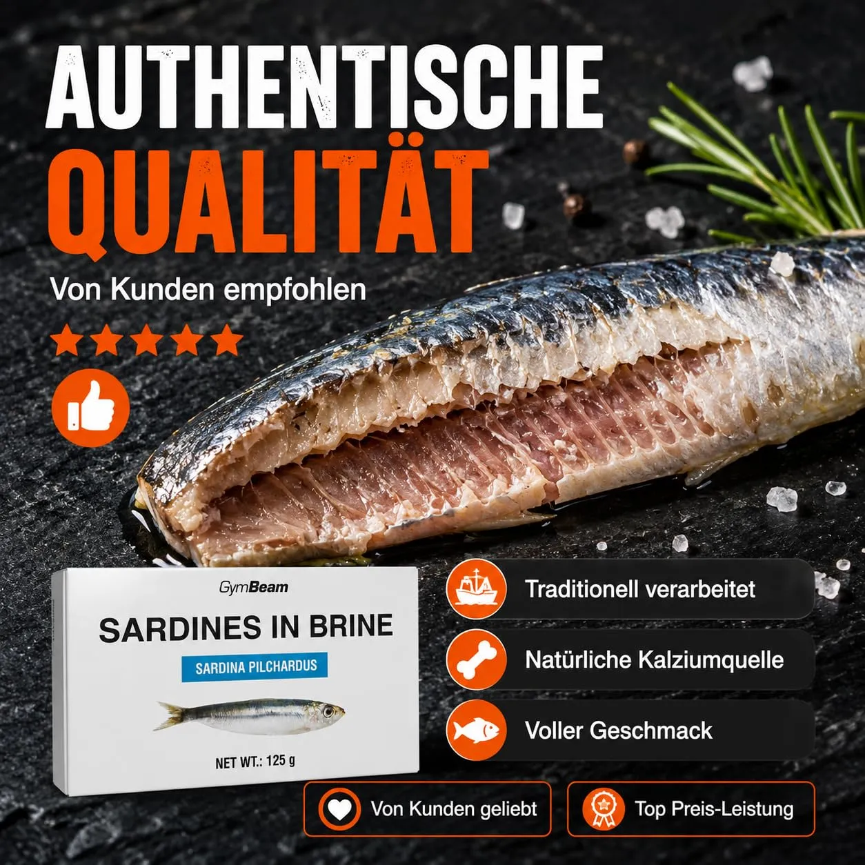 GymBeam Sardinen in Salzlake 125 g 10er Pack proteinreich