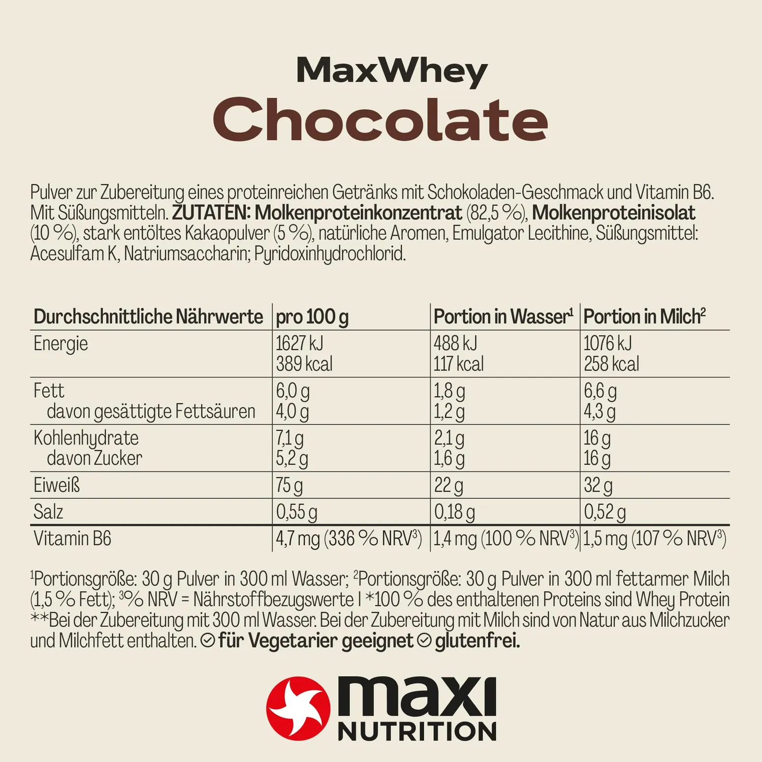 MaxiNutrition MaxWhey Proteinpulver Schokolade 420g 22g Eiweiß