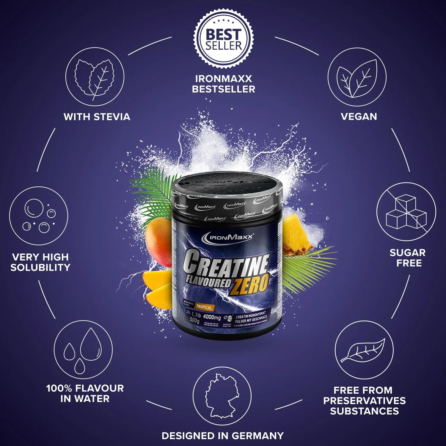IronMaxx Creatine Flavoured Zero Tropical 500 g zuckerfrei